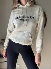 Load image into Gallery viewer, Upcycled Vintage Beige Oversized Hoodie Sweatshirt Black Keep Earth Vintage Logo
