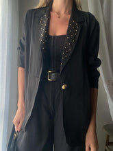 Load image into Gallery viewer, Vintage Oversized Black Blazer: Gold Beaded Lapel, 90s Chic
