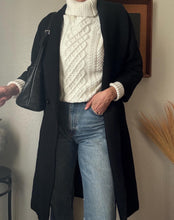 Load image into Gallery viewer, Vintage Black Wool Long Black Coat Structured Shoulders
