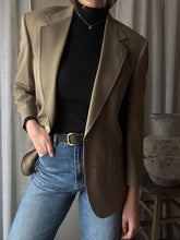 Load image into Gallery viewer, Vintage Oversized Wool Khaki Taupe Wimbledon Boyfriend Blazer Gold Crest Buttons
