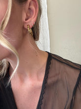 Load image into Gallery viewer, Vintage 80s 90s Gold Lace Hoop Earrings
