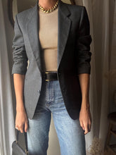Load image into Gallery viewer, Vintage Oversized Dark Grey Wool Blazer Structured Shoulders
