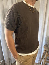 Load image into Gallery viewer, Vintage Mens Chocolate Brown Ribbed Short Slightly Cropped Cotton TShirt Menswear
