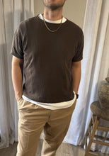 Load image into Gallery viewer, Vintage Mens Chocolate Brown Ribbed Short Slightly Cropped Cotton TShirt Menswear
