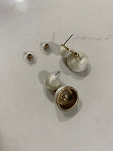 Load image into Gallery viewer, Preloved Off White Fabric and Gold Statement Drop Bell Earrings
