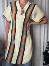 Load image into Gallery viewer, Vintage Cream Knit Poncho with Brown Black Grey Stripe
