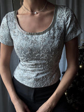Load image into Gallery viewer, Vintage Silver Beaded Short Sleeve Crop Top
