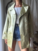 Load image into Gallery viewer, Vintage Gold Satin Short Cotton Trench Coat with Waist Tie
