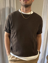 Load image into Gallery viewer, Vintage Mens Chocolate Brown Ribbed Short Slightly Cropped Cotton TShirt Menswear
