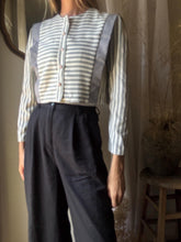 Load image into Gallery viewer, Vintage White Gray Striped Boxy Cropped Lightweight Blazer Jacket
