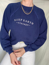 Load image into Gallery viewer, Upcycled Vintage Navy Sweatshirt: Embroidered Logo, Made in USA
