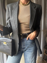 Load image into Gallery viewer, Vintage Oversized Dark Grey Wool Blazer Structured Shoulders
