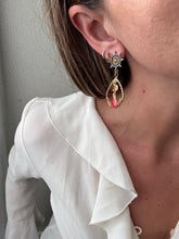 Load image into Gallery viewer, Vintage Anchor Nautical Blue Red Gold Drop Earrings
