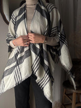 Load image into Gallery viewer, Vintage Cape Shawl Scarf Black White Plaid
