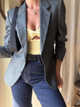 Load image into Gallery viewer, Vintage Oversized Dark Grey Wool Blazer Structured Shoulders
