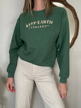 Load image into Gallery viewer, Upcycled Vintage Green Oversized Crewneck Sweatshirt Light Gold Keep Earth Vintage Logo
