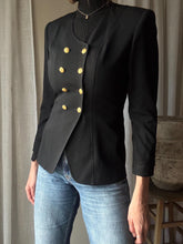 Load image into Gallery viewer, Vintage 80s 90s Black Structured Blazer Double Breasted Gold Buttons
