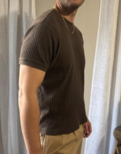 Load image into Gallery viewer, Vintage Mens Chocolate Brown Ribbed Short Slightly Cropped Cotton TShirt Menswear
