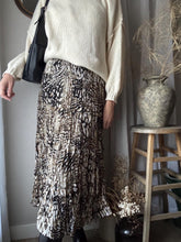 Load image into Gallery viewer, Vintage Beige Brown Abstract Animal Print and Long Pleated Crinkle Skirt
