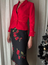 Load image into Gallery viewer, Vintage 90s 2000s  Black Red Floral Flower Maxi Skirt Lined Petite
