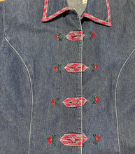 Load image into Gallery viewer, Vintage Denim Plaid Embroidered Shirt - Frog Closure - Napa Valley Petites
