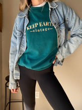 Load image into Gallery viewer, Upcycled Vintage Oversized Teal Long Sleeve Raglan Sweatshirt Beige Keep Earth Vintage Logo
