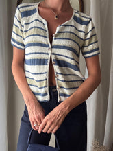 Load image into Gallery viewer, Vintage Knit Striped Shirt: USA Made Abalone Button Cardigan

