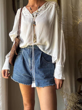 Load image into Gallery viewer, Vintage Gauzy White Boho Long Lace Sleeve Top
