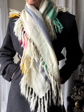 Load image into Gallery viewer, Vintage Cream Red Green Yellow Blue Striped Fringe Neck Scarf
