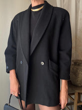 Load image into Gallery viewer, Classic Vintage Black Wool Collared Coat Cuffed Sleeves
