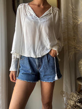 Load image into Gallery viewer, Vintage Gauzy White Boho Long Lace Sleeve Top
