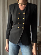 Load image into Gallery viewer, Vintage 80s 90s Black Structured Blazer Double Breasted Gold Buttons
