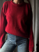 Load image into Gallery viewer, Vintage Tommy Hilfiger Cotton Red Ribbed Knit Oversized Pullover Sweater Logo Embroidery
