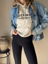 Load image into Gallery viewer, Upcycled Vintage Beige Oversized Hoodie Sweatshirt Black Keep Earth Vintage Logo

