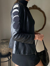 Load image into Gallery viewer, Vintage Leather Black Moto Jacket With Moon Phase Cycle Patches
