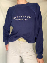 Load image into Gallery viewer, Upcycled Vintage Navy Sweatshirt: Embroidered Logo, Made in USA

