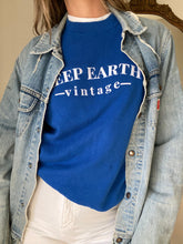 Load image into Gallery viewer, Upcycled Vintage Blue Raglan Sweatshirt: 'Keep Earth Vintage' Logo
