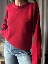 Load image into Gallery viewer, Vintage Tommy Hilfiger Cotton Red Ribbed Knit Oversized Pullover Sweater Logo Embroidery

