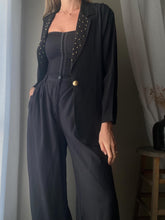 Load image into Gallery viewer, Vintage Oversized Black Blazer: Gold Beaded Lapel, 90s Chic
