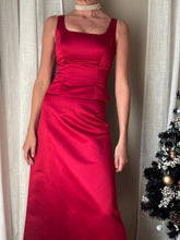Load image into Gallery viewer, Vintage Dark Merlot Red Satin Long Maxi Skirt
