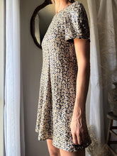Load image into Gallery viewer, Unique Vintage Sequin Floral Short Sleeve Shift Dress Petite Lined
