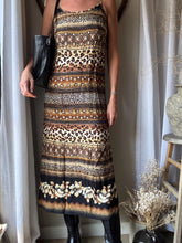 Load image into Gallery viewer, Vintage Spaghetti Strap Animal Abstract Floral Print Long Maxi Dress Made in USA
