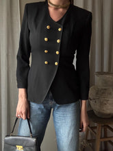 Load image into Gallery viewer, Vintage 80s 90s Black Structured Blazer Double Breasted Gold Buttons
