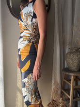 Load image into Gallery viewer, Pretty Secondhand Navy Blue Satin White Orange Large Floral Pattern Long Dress
