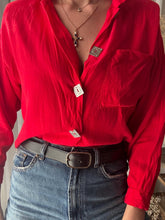 Load image into Gallery viewer, Vintage Boxy Cropped Cherry Red Long Sleeve Button Up Square Buttons
