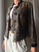 Load image into Gallery viewer, Vintage Floral Cotton Blazer: Black Velvet Mandarin Collar, Frog Closure
