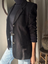 Load image into Gallery viewer, Classic Vintage Wool Oversized Black Blazer Gold Buttons
