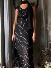 Load image into Gallery viewer, Vintage Y2K DKNY Black White Abstract Pattern Ruffle Hem Maxi Dress
