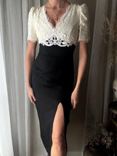 Load image into Gallery viewer, Vintage Black White Lace Dress Gown Made in USA
