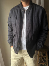 Load image into Gallery viewer, Vintage Quilted Dark Navy Blue Mens Bomber Cotton Jacket Cargo Pockets Button Front
